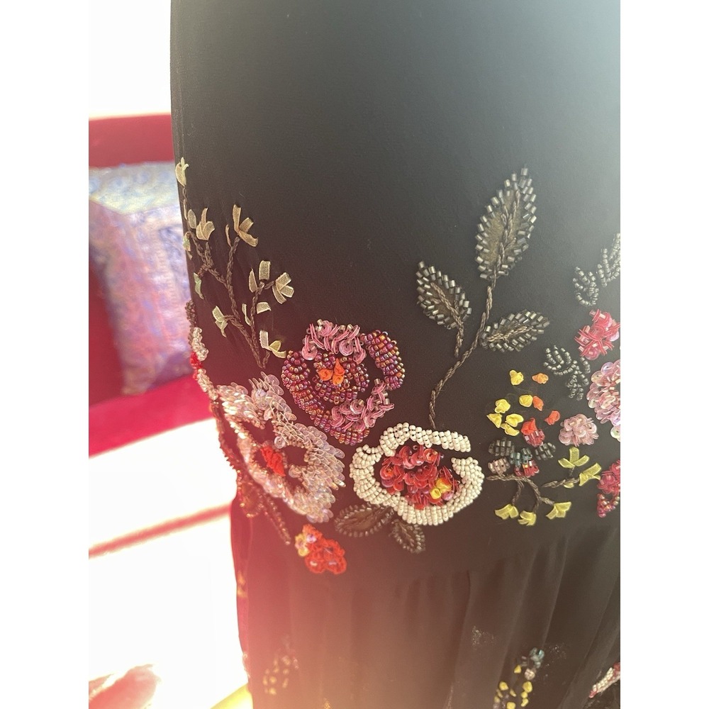 Vintage Y2K 100% Silk beaded Black Floral Evening Gown Midi -Sue Wong- 12 - Picture 7 of 16